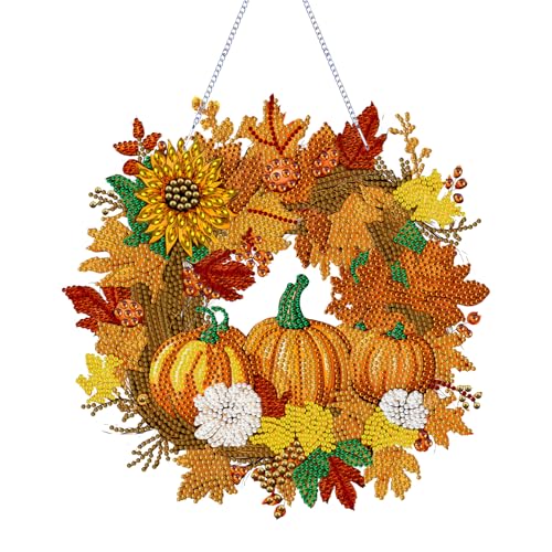 Diamond Painting Herbst, Kürbis Herbst Deko 5D Diamond Painting Fensterbilder Beidseitig Painting Anhänger DIY Türkranz Für Herbstdeko Halloween Geschenk (B) von Ferakum