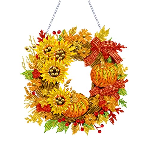 Diamond Painting Herbst, Kürbis Herbst Deko 5D Diamond Painting Fensterbilder Painting Anhänger DIY Türkranz Für Herbstdeko Halloween Geschenk (D) von Ferakum