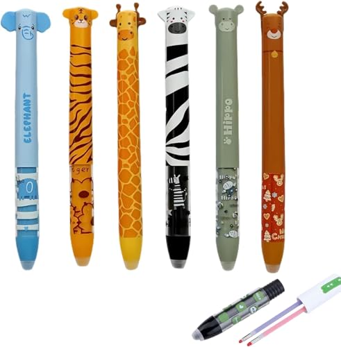 Ferakum Radierbarer Kugelschreiber, 0,5 mm Cartoon Radierbare Stifte mit thermoempfindlicher, Radierbarer Gelschreiber Set für Schulsachen Bürobedarf Studenten Notizbuch Planer Journal (6 Pcs) von Ferakum