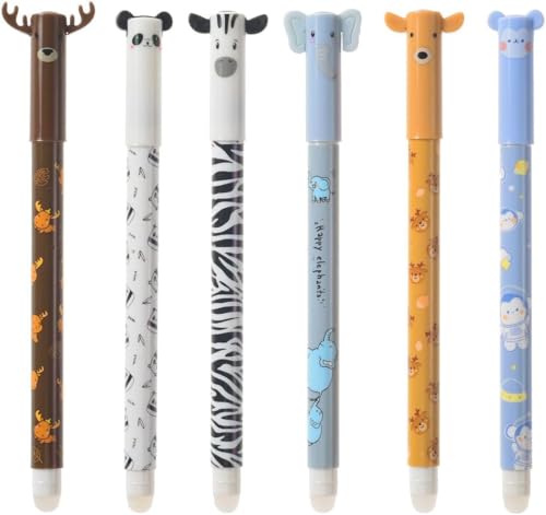 Ferakum Radierbarer Kugelschreiber, 0,5 mm Cartoon Radierbare Stifte mit thermoempfindlicher, Radierbarer Gelschreiber Set für Schulsachen Bürobedarf Studenten Notizbuch Planer Journal (6pcs) von Ferakum
