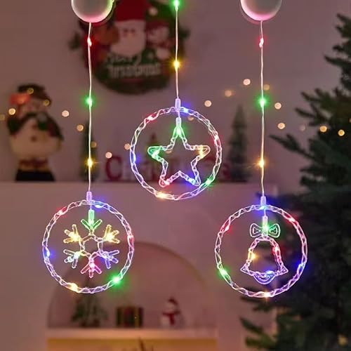 Weihnachtsdeko Fenster Beleuchtet, 3 Stück LED Weihnachtsbeleuchtung Innen Fenster Hängende Weihnachtsdeko Lichterketten mit Saugnapf Batteriebetrieben für Weihnachts Halloween Balkon Hochzeit (B) von Ferakum