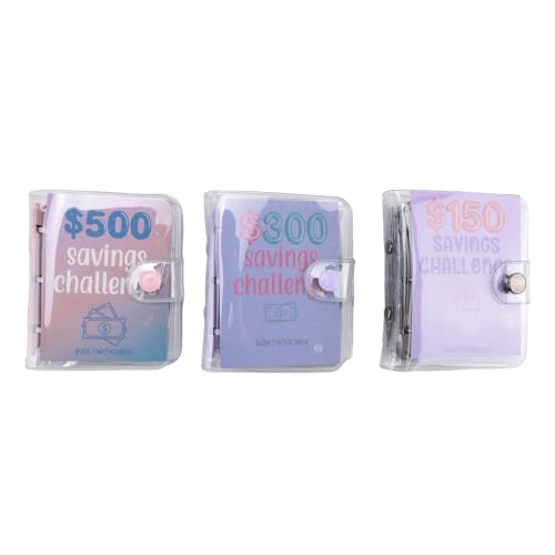 Feriany 3 Stk. Mini-Ordner Sparherausforderung 150/300/500 Sparen Geld Budgets PVC Bargeld-Umschlagbrieftasche Budget-Ordner Notizbuch Budget von Feriany