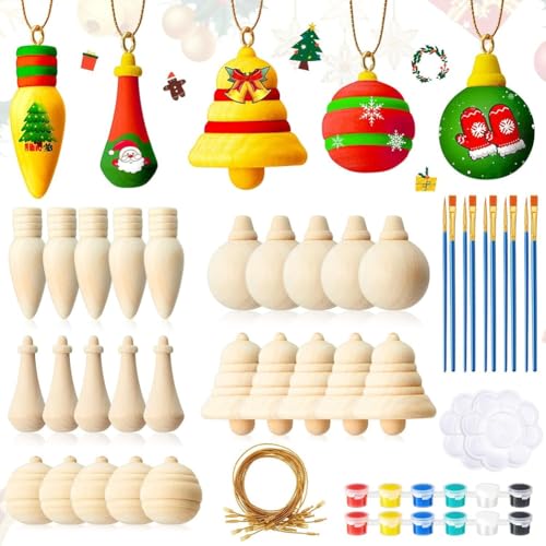 Feriany 30 Unfertige Bastelarbeiten, Holzdekorationen, Hängende Weihnachtsornamente mit Malzubehör für DIY-Kunstmalerei Feriany 30 Unfertige Bastelarbeiten, Holzdekorationen, Hängende Weihnachtsornamente mit Malzubehör für DIY-Kunstmalerei von Feriany