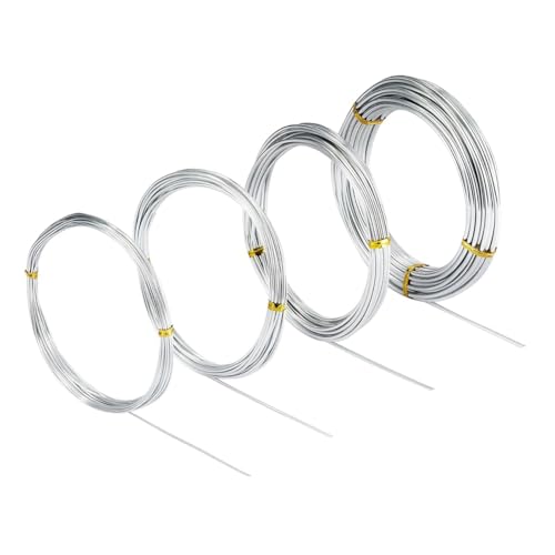 Feriany 4 Stück Aluminium-Basteldrähte, 3 mm X 10 M, 2 mm X 5 M, 1,5 mm X 5 M, 1 mm X 5 M, Biegbare Basteldrähte zum Formen Von Armaturen zum Selbermachen von Feriany