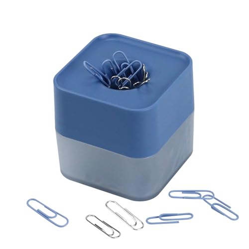 Feriany Neue Zweifarbige Büroklammern in Elegantem Magnetischem, Mattiertem, Quadratischem Klammerhalter, 28 Mm, 130 Klammern Pro Box, Einfach Anzubringen, Einfach zu Verwenden (Himmelblau) von Feriany