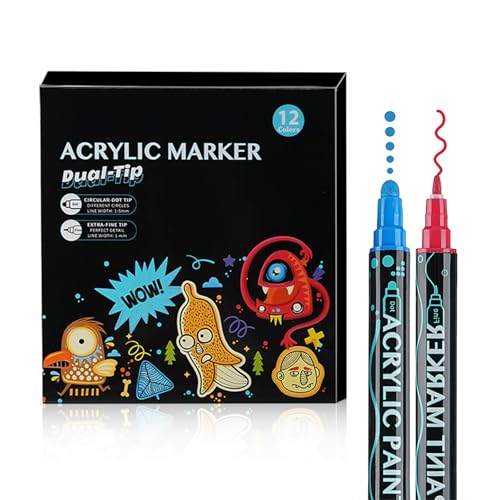 Ferizzia 12 Stück Textilstifte, Doppelspitze Textilstift, Textilmarker Waschmaschinenfest, Stofffarbe Textilmarker für T-Shirts, Taschen, Textilien, Leinwand und Mehr von Ferizzia