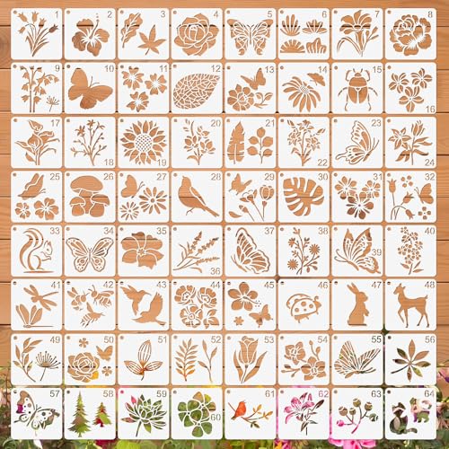 Ferizzia 64 Stück Malerei Schablonen Set, Blume Blätter Vogel Handwerk Schablone, 7.6 X 7.6 cm Malschablonen, Wiederverwendbar Malschablonen, zum Malen von Möbeln DIY Heim Dekoration Ferizzia 64 Stück Malerei Schablonen Set, Blume Blätter Vogel Handwerk Schablone, 7.6 X 7.6 cm Malschablonen, Wiederverwendbar Malschablonen, zum Malen von Möbeln DIY Heim Dekoration von Ferizzia