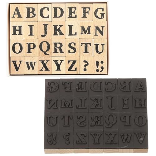 Ferizzia Buchstaben Stempel Set, Alphabet Holz Stempel Set, 26 roßbuchstaben A-Z, Holz Gummistempel Großbuchstaben und 2 Symbole, für Kunst, Crafting, Scrapbooking, Handwerk, Kartenherstellung von Ferizzia