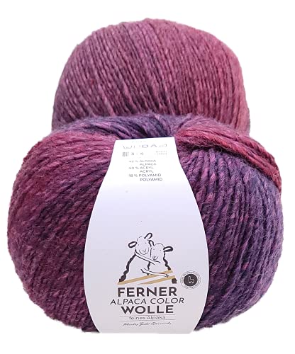 Ferner / theofeel Alpakawolle mit Farbverlauf, Wolle Alpaca Color AC1, Farbverlaufswolle Alpaka zum Stricken oder Häkeln, 100g von Ferner / theofeel