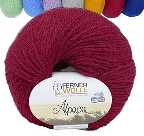 Ferner 100% Alpaka Wolle zum Stricken und Häkeln | Reine Alpakawolle rot Strickwolle Häkelwolle | 50g 100m alpaca wool (154 wein rot) von Ferner Wolle
