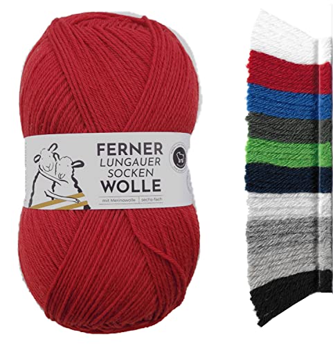 Ferner Wolle Lungauer Sockenwolle 6fach uni | mit Merinowolle mulesingfrei | Sockengarn 6-fädig einfarbig | dicke Strumpfwolle zum Stricken oder Häkeln | 150g 425m (LU6-07 rot) von Ferner Wolle