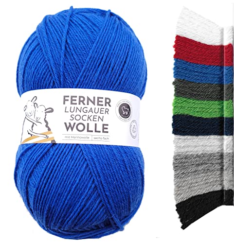 Ferner Wolle Lungauer Sockenwolle 6fach uni | mit Merinowolle mulesingfrei | Sockengarn 6-fädig einfarbig | dicke Strumpfwolle zum Stricken oder Häkeln | 150g 425m (LU6-13 blau) von Ferner Wolle