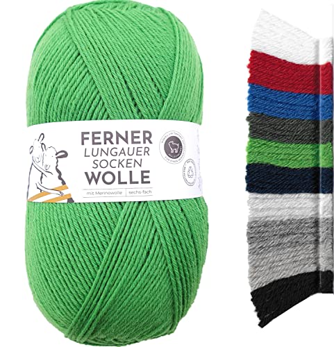 Ferner Wolle Lungauer Sockenwolle 6fach uni | mit Merinowolle mulesingfrei | Sockengarn 6-fädig einfarbig | dicke Strumpfwolle zum Stricken oder Häkeln | 150g 425m (LU6-28 grün) von Ferner Wolle
