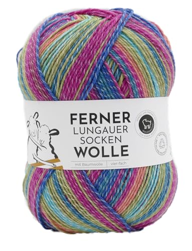 Ferner Wolle 4-fach Sockenwolle mit Baumwolle 4-fädig, Strumpfwolle mit Farbverlauf, Sockengarn 4fach, 100g (830/25) von Ferner Wolle
