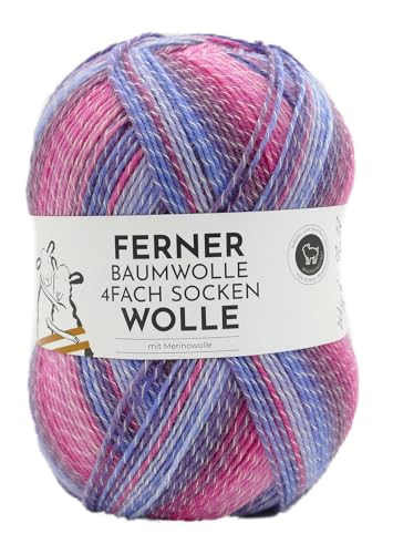 Ferner Wolle 4-fach Sockenwolle mit Baumwolle 4-fädig, Strumpfwolle mit Farbverlauf, Sockengarn 4fach, 100g (831/25) von Ferner Wolle