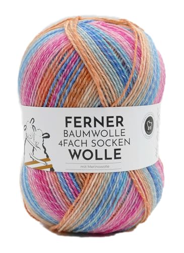 Ferner Wolle 4-fach Sockenwolle mit Baumwolle 4-fädig, Strumpfwolle mit Farbverlauf, Sockengarn 4fach, 100g (832/25) von Ferner Wolle