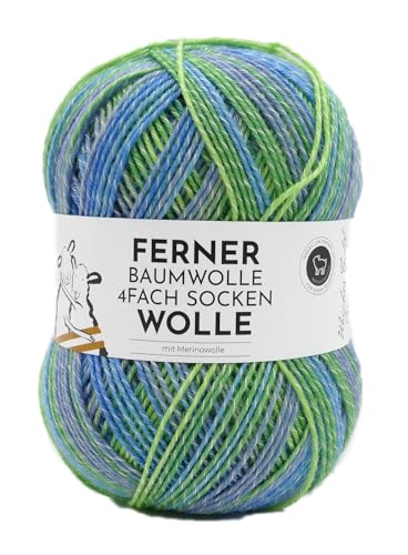 Ferner Wolle 4-fach Sockenwolle mit Baumwolle 4-fädig, Strumpfwolle mit Farbverlauf, Sockengarn 4fach, 100g (833/25) von Ferner Wolle