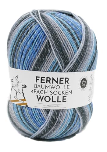 Ferner Wolle 4-fach Sockenwolle mit Baumwolle 4-fädig, Strumpfwolle mit Farbverlauf, Sockengarn 4fach, 100g (834/25) von Ferner Wolle