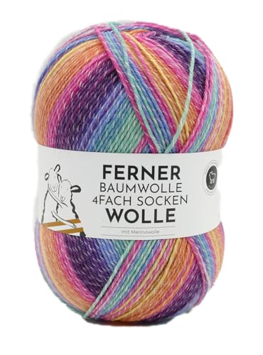 Ferner Wolle 4-fach Sockenwolle mit Baumwolle 4-fädig, Strumpfwolle mit Farbverlauf, Sockengarn 4fach, 100g (835/25) von Ferner Wolle