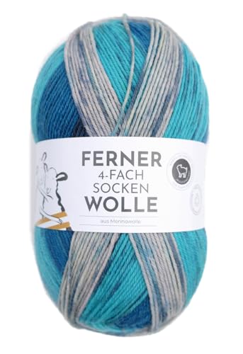 Ferner Wolle 4-fach Sockenwolle mit Merinowolle mulesingfrei, Strumpfwolle 4-fädig, Sockengarn mit Farbverlauf, 100g (717/24) von Ferner Wolle