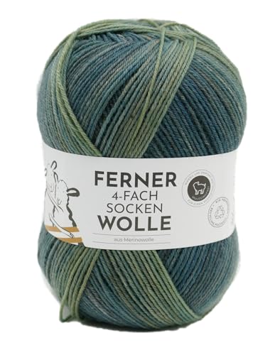 Ferner Wolle 4-fach Sockenwolle mit Merinowolle mulesingfrei, Strumpfwolle 4-fädig, Sockengarn mit Farbverlauf, 100g (800/25) von Ferner Wolle