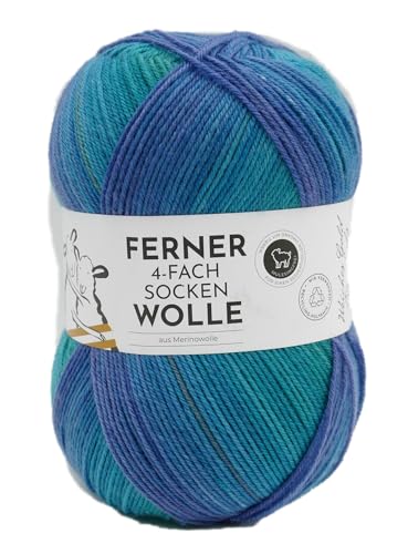 Ferner Wolle 4-fach Sockenwolle mit Merinowolle mulesingfrei, Strumpfwolle 4-fädig, Sockengarn mit Farbverlauf, 100g (801/25) von Ferner Wolle