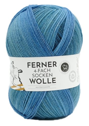 Ferner Wolle 4-fach Sockenwolle mit Merinowolle mulesingfrei, Strumpfwolle 4-fädig, Sockengarn mit Farbverlauf, 100g (802/25) von Ferner Wolle
