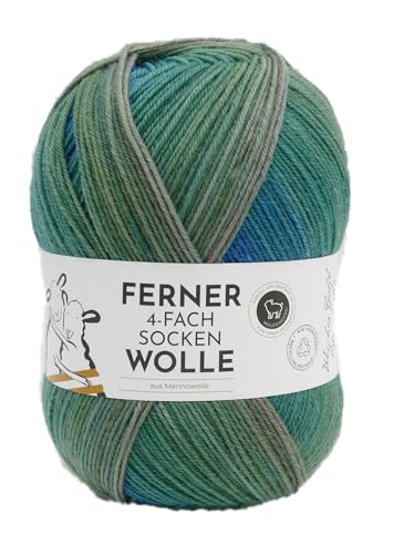 Ferner Wolle 4-fach Sockenwolle mit Merinowolle mulesingfrei, Strumpfwolle 4-fädig, Sockengarn mit Farbverlauf, 100g (803/25) von Ferner Wolle