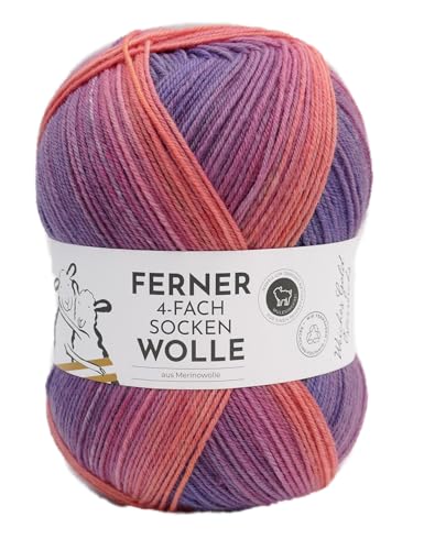 Ferner Wolle 4-fach Sockenwolle mit Merinowolle mulesingfrei, Strumpfwolle 4-fädig, Sockengarn mit Farbverlauf, 100g (804/25) von Ferner Wolle