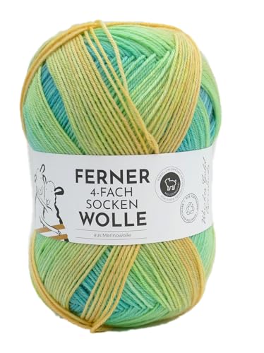 Ferner Wolle 4-fach Sockenwolle mit Merinowolle mulesingfrei, Strumpfwolle 4-fädig, Sockengarn mit Farbverlauf, 100g (805/25) von Ferner Wolle