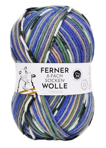 Ferner Wolle 8-fach Sockenwolle mit mulesingfreier Merinowolle | dickes Sockengarn mit Farbverlauf | 75% Wolle, 25% Polyamid | Strumpfwolle 8-fädig (685/23) von Ferner Wolle