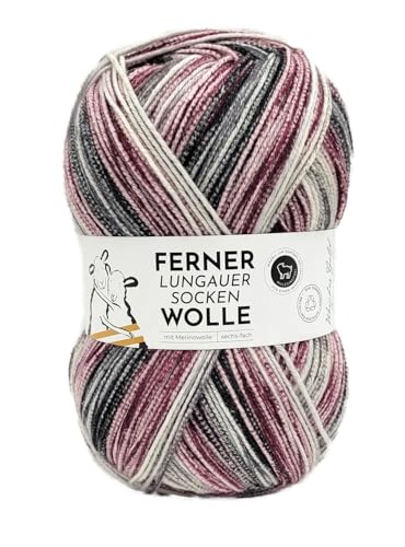 Ferner Wolle Lungauer Sockenwolle 6-fach, bunte Strumpfwolle 6-fädig, Sockengarn mit Merinowolle und Farbverlauf, 150 g, Nadelstärke 3 bis 4 mm (763/24) von Ferner Wolle