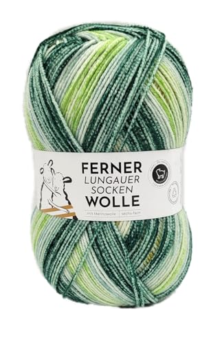 Ferner Wolle Lungauer Sockenwolle 6-fach, bunte Strumpfwolle 6-fädig, Sockengarn mit Merinowolle und Farbverlauf, 150 g, Nadelstärke 3 bis 4 mm (766/24) von Ferner Wolle