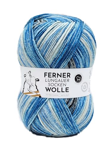 Ferner Wolle Lungauer Sockenwolle 6-fach, bunte Strumpfwolle 6-fädig, Sockengarn mit Merinowolle und Farbverlauf, 150 g, Nadelstärke 3 bis 4 mm (767/24) von Ferner Wolle