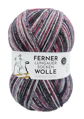 Ferner Wolle Lungauer Sockenwolle 6-fach, bunte Strumpfwolle 6-fädig, Sockengarn mit Merinowolle und Farbverlauf, 150 g, Nadelstärke 3 bis 4 mm (824/25) von Ferner Wolle