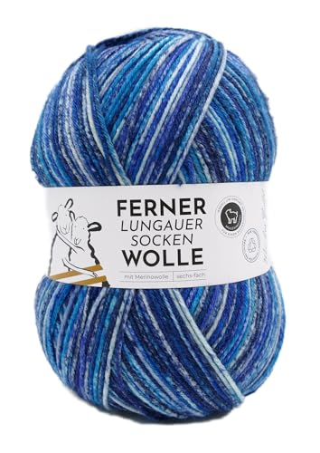 Ferner Wolle Lungauer Sockenwolle 6-fach, bunte Strumpfwolle 6-fädig, Sockengarn mit Merinowolle und Farbverlauf, 150 g, Nadelstärke 3 bis 4 mm (826/25) von Ferner Wolle