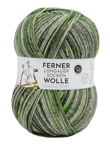 Ferner Wolle Lungauer Sockenwolle 6-fach, bunte Strumpfwolle 6-fädig, Sockengarn mit Merinowolle und Farbverlauf, 150 g, Nadelstärke 3 bis 4 mm (827/25) von Ferner Wolle
