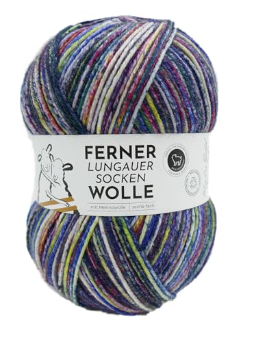 Ferner Wolle Lungauer Sockenwolle 6-fach, bunte Strumpfwolle 6-fädig, Sockengarn mit Merinowolle und Farbverlauf, 150 g, Nadelstärke 3 bis 4 mm (828/25) von Ferner Wolle