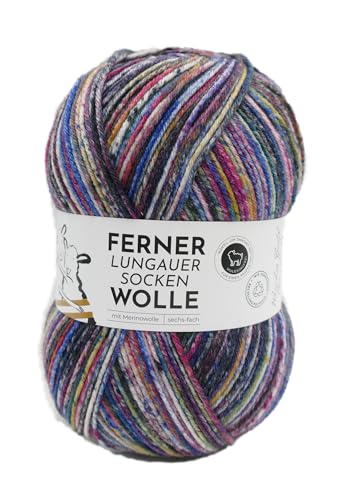 Ferner Wolle Lungauer Sockenwolle 6-fach, bunte Strumpfwolle 6-fädig, Sockengarn mit Merinowolle und Farbverlauf, 150 g, Nadelstärke 3 bis 4 mm (829/25) von Ferner Wolle