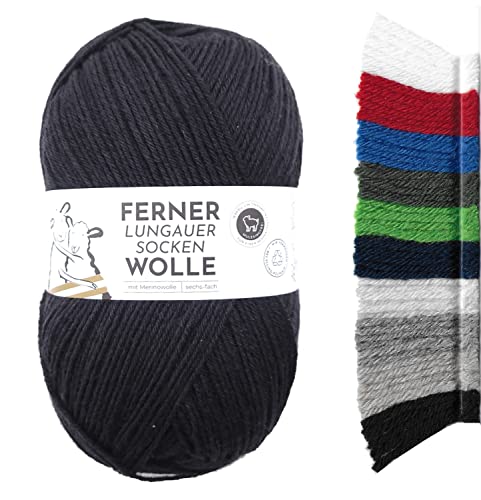 Ferner Wolle Lungauer Sockenwolle 6fach uni | mit Merinowolle mulesingfrei | Sockengarn 6-fädig einfarbig | dicke Strumpfwolle zum Stricken oder Häkeln | 150g 425m (LU6-36 schwarz) von Ferner Wolle