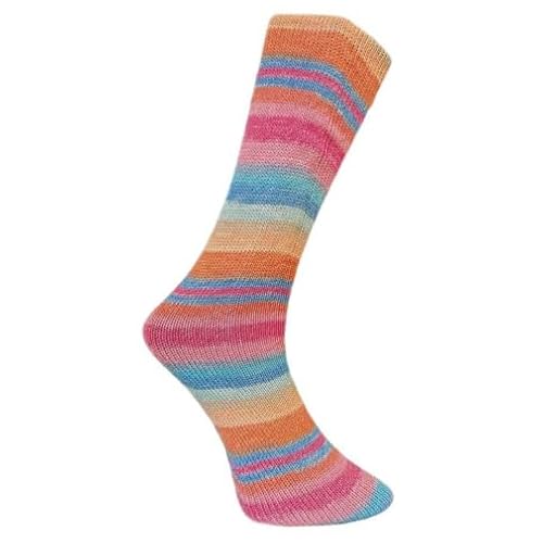 Ferner Wolle Lungauer Sockenwolle mit Baumwolle 4-fach 832-25 - orange-pink-rosa-blau von Ferner Wolle