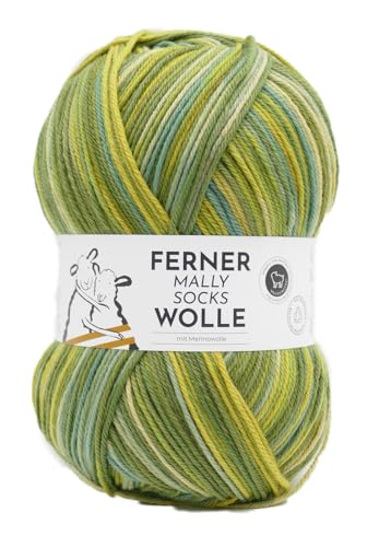 Ferner Wolle Mally Socks, Sockenwolle wie 6-fach (6-fädig), mulesingfrei, Sockengarn mit Merinowolle, Strumpfwolle mit Farbverlauf, 150g, 75% Wolle, 25% Polyamid (818/25) von Ferner Wolle