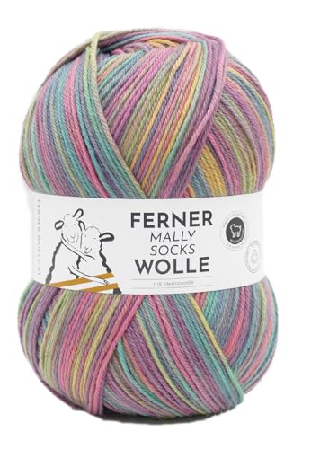 Ferner Wolle Mally Socks, Sockenwolle wie 6-fach (6-fädig), mulesingfrei, Sockengarn mit Merinowolle, Strumpfwolle mit Farbverlauf, 150g, 75% Wolle, 25% Polyamid (819/25) von Ferner Wolle