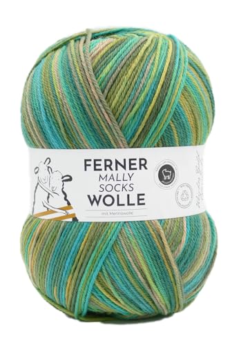 Ferner Wolle Mally Socks, Sockenwolle wie 6-fach (6-fädig), mulesingfrei, Sockengarn mit Merinowolle, Strumpfwolle mit Farbverlauf, 150g, 75% Wolle, 25% Polyamid (820/25) von Ferner Wolle