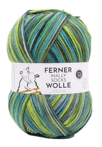 Ferner Wolle Mally Socks, Sockenwolle wie 6-fach (6-fädig), mulesingfrei, Sockengarn mit Merinowolle, Strumpfwolle mit Farbverlauf, 150g, 75% Wolle, 25% Polyamid (822/25) von Ferner Wolle