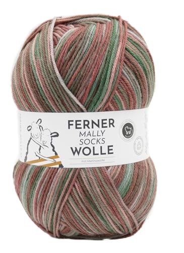Ferner Wolle Mally Socks, Sockenwolle wie 6-fach (6-fädig), mulesingfrei, Sockengarn mit Merinowolle, Strumpfwolle mit Farbverlauf, 150g, 75% Wolle, 25% Polyamid (823/25) von Ferner Wolle