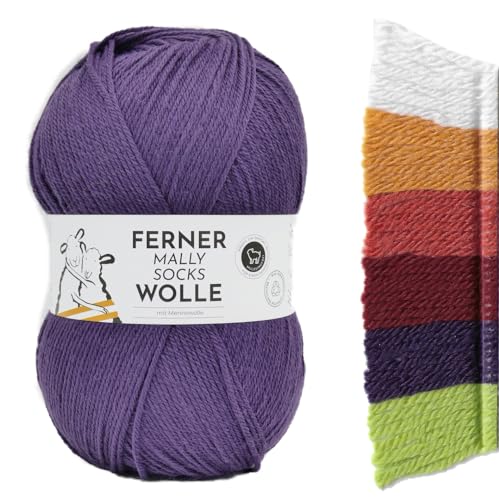 Ferner Wolle Mally Socks Uni, Merino Sockenwolle, Strumpfwolle mit Merinowolle mulesingfrei, Sockengarn 150g 450m Nadelstärke 3-4 mm (M15 - pflaume) von Ferner Wolle