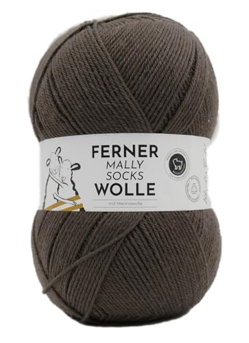 Ferner Wolle Mally Socks Uni, Merino Sockenwolle, Strumpfwolle mit Merinowolle mulesingfrei, Sockengarn 150g 450m Nadelstärke 3-4 mm (M17 - braun) von Ferner Wolle