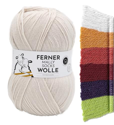 Ferner Wolle Mally Socks Uni Merino Sockenwolle Merinowolle mulesingfrei 150g 450m Nadelstärke 3-4mm (M11 - cream) von Ferner Wolle