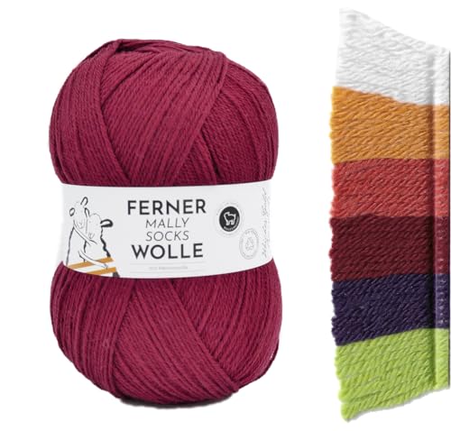 Ferner Wolle Mally Socks Uni Merino Sockenwolle Merinowolle mulesingfrei 150g 450m Nadelstärke 3-4mm (M14 - weinrot) von Ferner Wolle